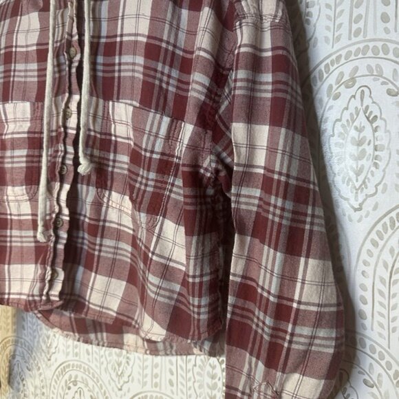 American Eagle Womens XS Plaid Hooded Crop Long Sleeve Button Down Hood - Picture 4 of 7